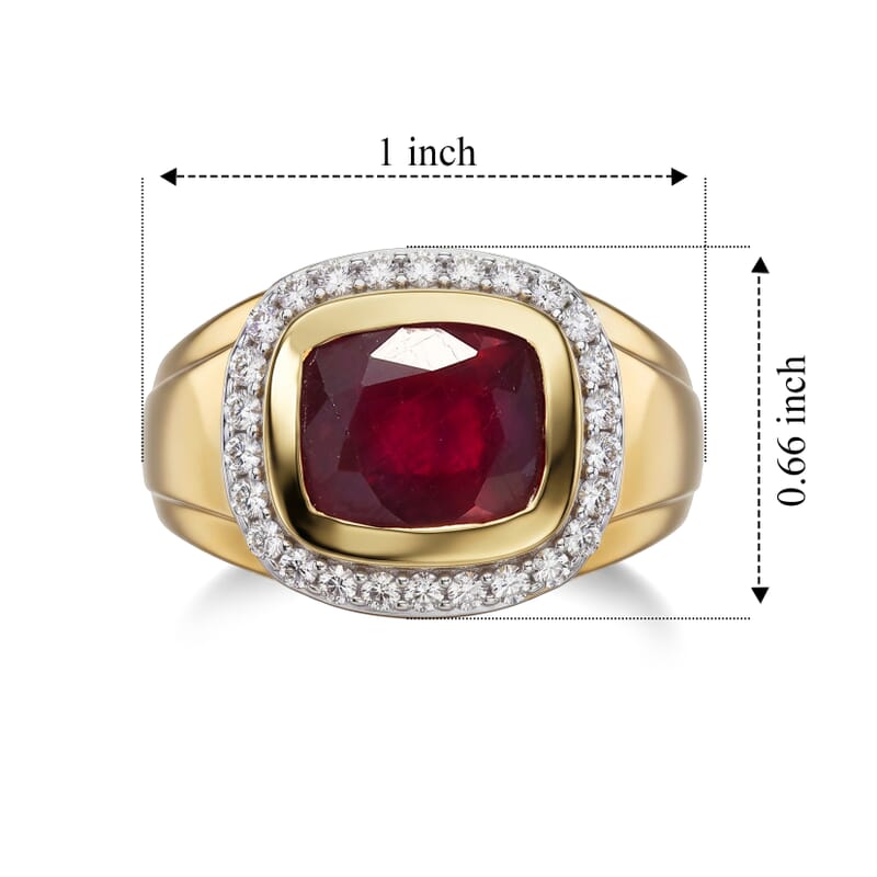 D'Joy Niassa Ruby (FF) and Moissanite 5.60 ctw Men's Ring in 18K Vermeil Yellow Gold Over Sterling Silver (Size 10.0)