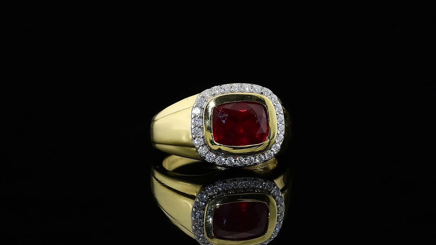 D'Joy Niassa Ruby (FF), Moissanite Men's Ring in 18K Vermeil YG Over Sterling Silver (Size 10) 5.60 ctw