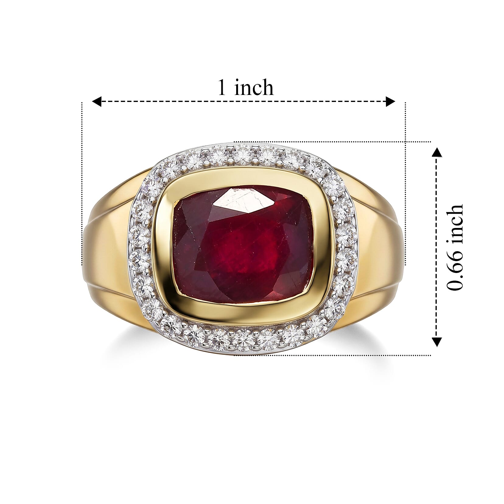 D'Joy Niassa Ruby (FF) and Moissanite 5.60 ctw Men's Ring in 18K Vermeil Yellow Gold Over Sterling Silver (Size 12.0)