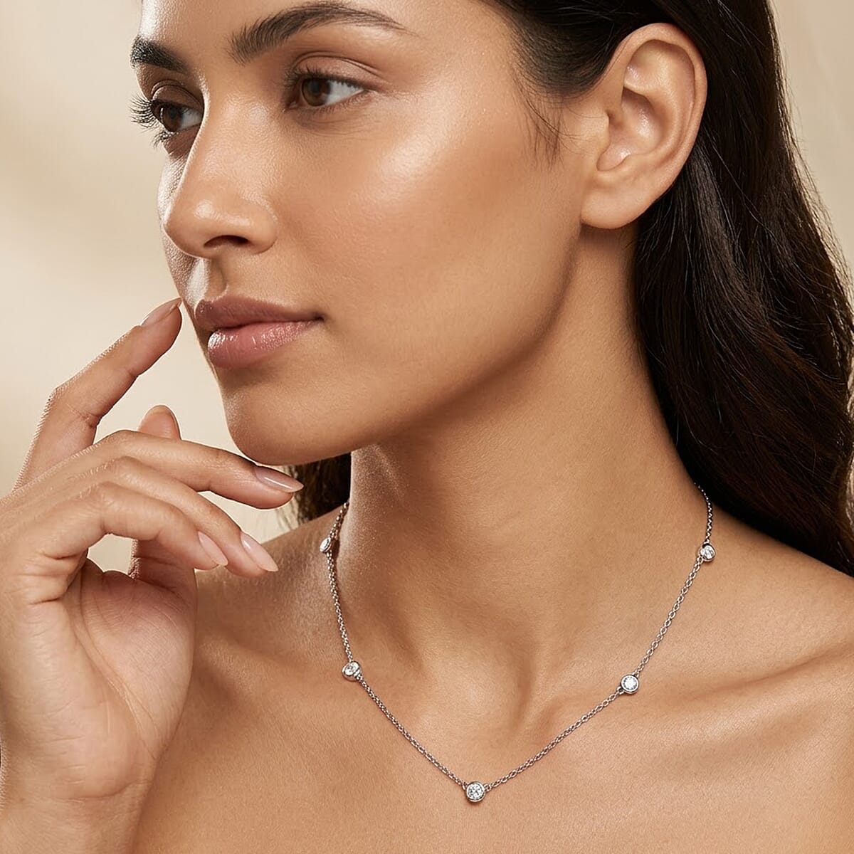 Luxuriant Lab Grown Diamond G-H SI 1.00 ctw Station Necklace in Rhodium Over Sterling Silver 20 Inches