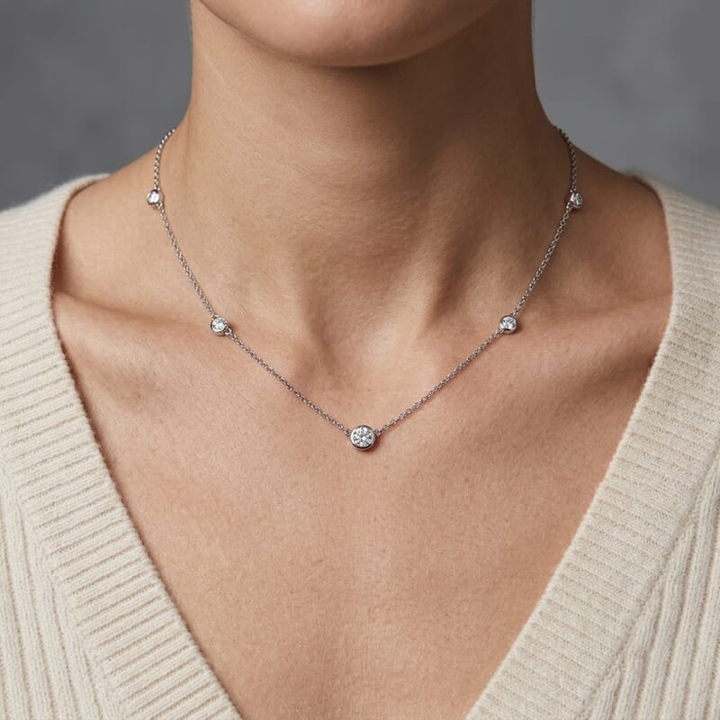 Luxuriant Lab Grown Diamond G-H SI 1.00 ctw Station Necklace in Rhodium Over Sterling Silver 20 Inches