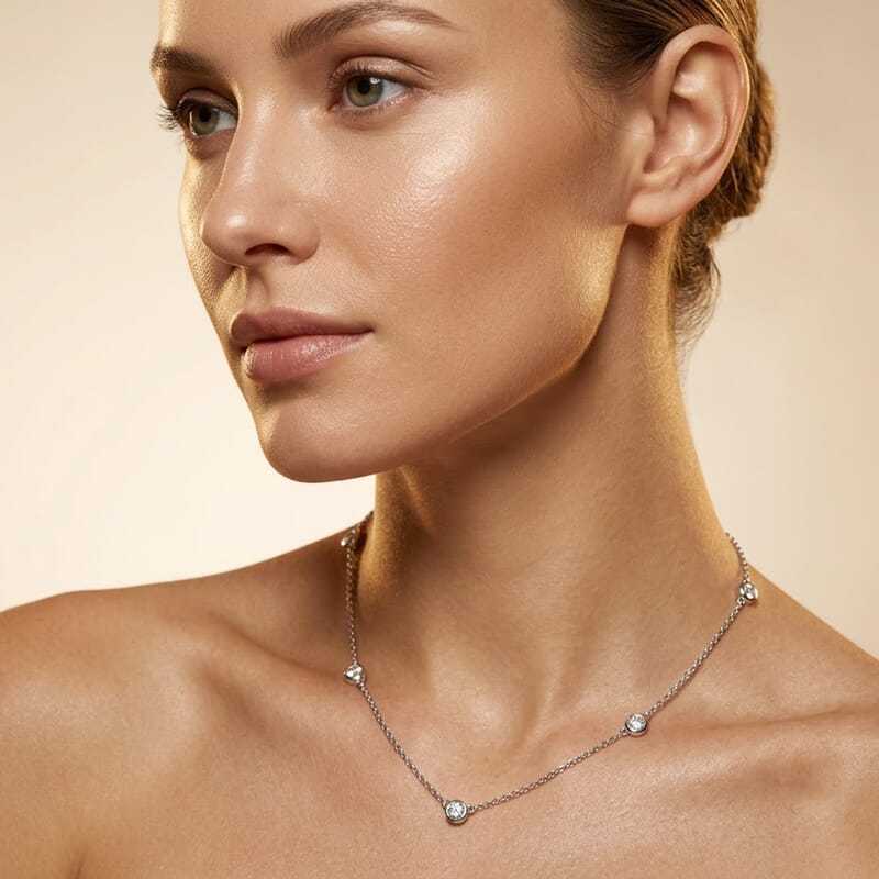 Luxuriant Lab Grown Diamond G-H SI 1.00 ctw Station Necklace in Rhodium Over Sterling Silver 20 Inches
