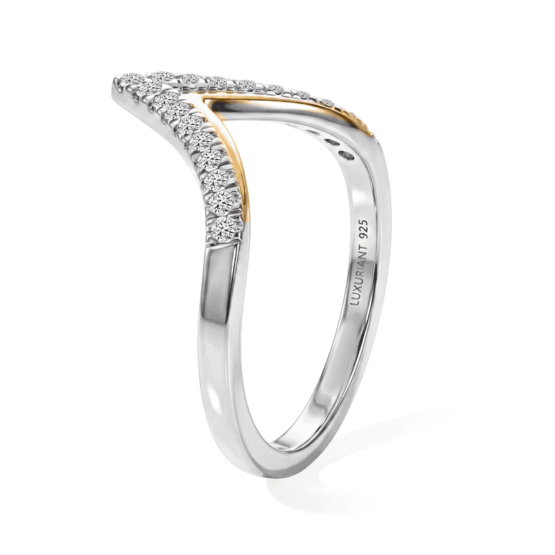 Luxuriant Lab Grown Diamond G-H SI 0.25 ctw Band Ring in 18K Vermeil YG and Rhodium Over Sterling Silver (Size 5.0)