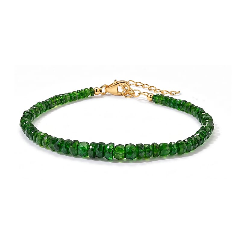 D'Joy Premium Chrome Diopside 34.00 ctw Beaded Bracelet in 18K Vermeil Yellow Gold Over Sterling Silver (7.25 In)