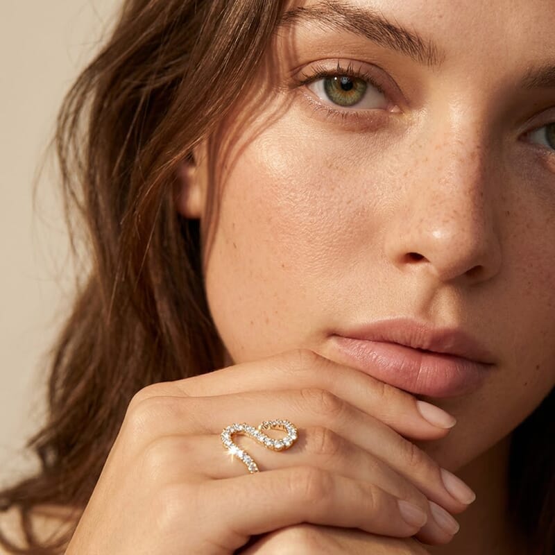 Luxuriant Lab Grown Diamond G-H SI 1.00 ctw Sweeping Wave Ring in 18K Vermeil Yellow Gold Over Sterling Silver (Size 5.0)