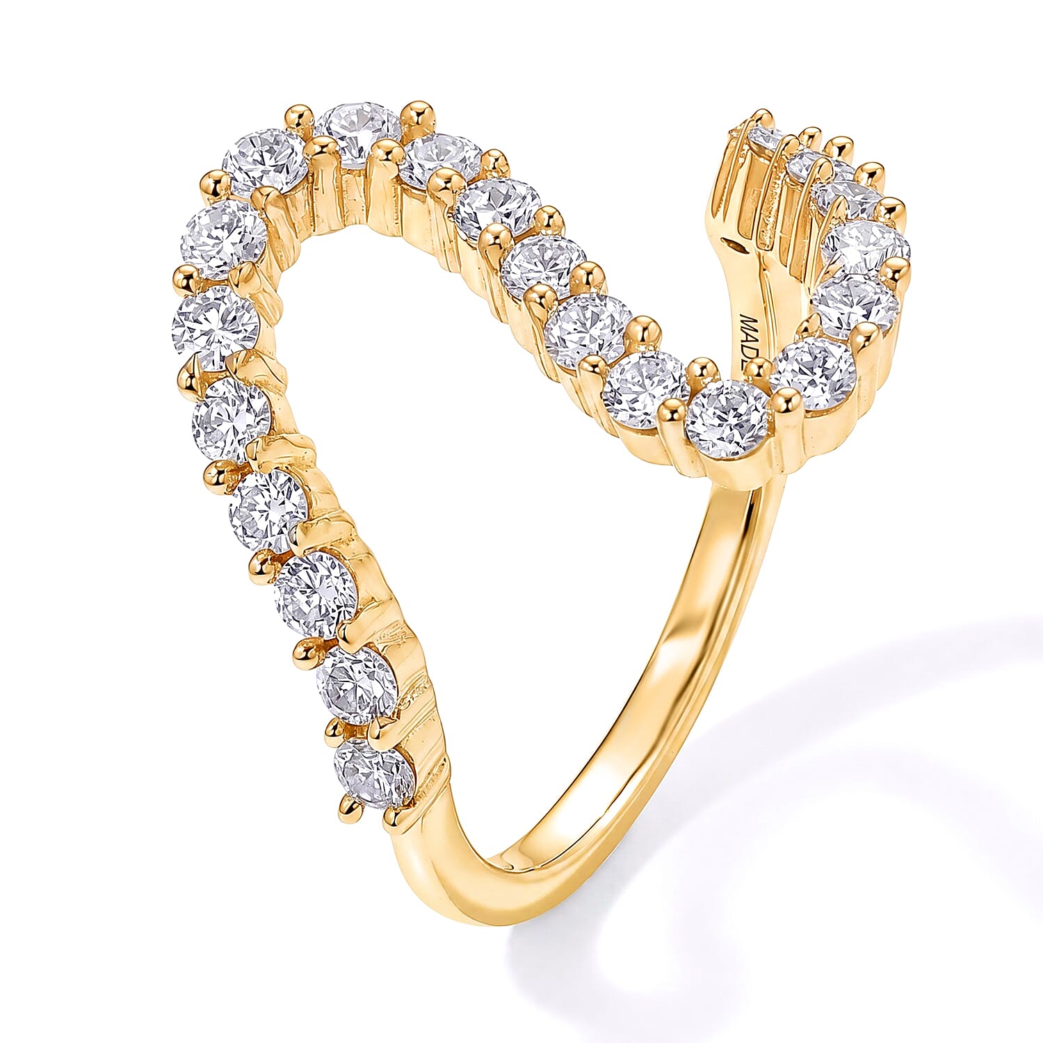 Luxuriant Lab Grown Diamond G-H SI 1.00 ctw Sweeping Wave Ring in 18K Vermeil Yellow Gold Over Sterling Silver (Size 5.0)