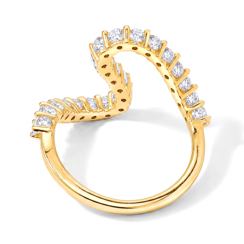 Luxuriant Lab Grown Diamond G-H SI 1.00 ctw Sweeping Wave Ring in 18K Vermeil Yellow Gold Over Sterling Silver (Size 5.0)