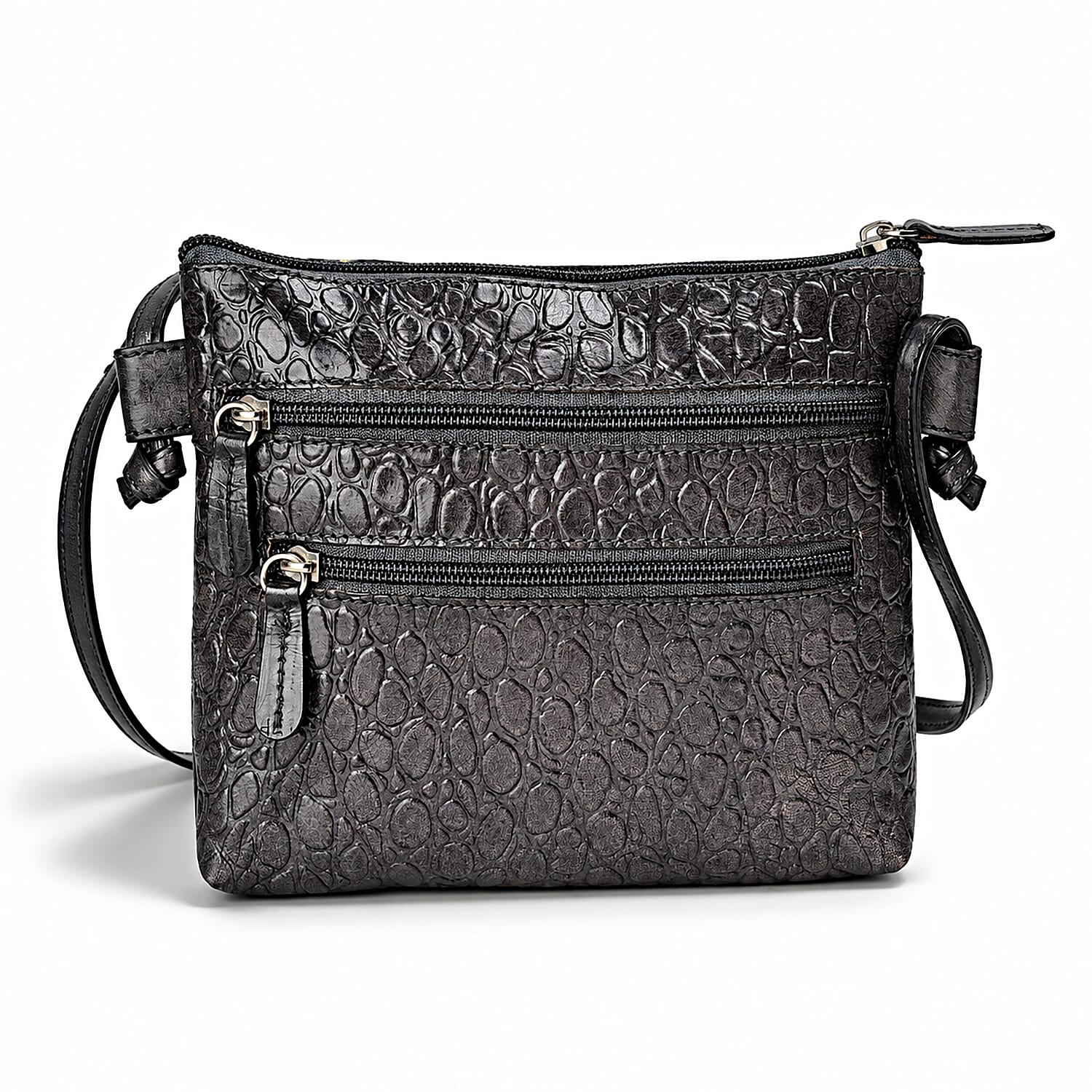 La Marey Gray Artisan Owl Print Genuine Leather Crossbody Bag