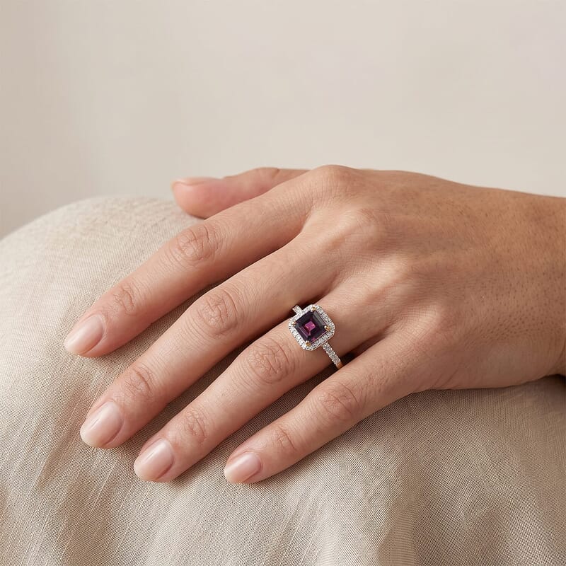 AAA Radiant Ember Garnet and Lab Grown Diamond G-H SI 1.50 ctw Ring in 10K Yellow Gold (Size  6.0)
