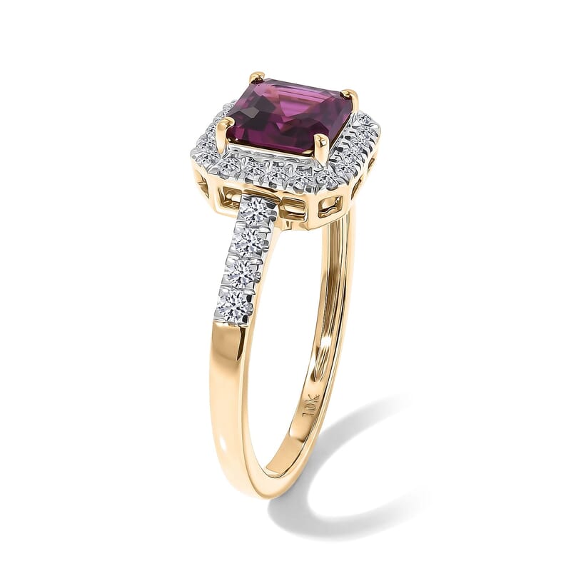 AAA Radiant Ember Garnet and Lab Grown Diamond G-H SI 1.50 ctw Ring in 10K Yellow Gold (Size  6.0)