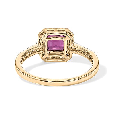 AAA Radiant Ember Garnet and Lab Grown Diamond G-H SI 1.50 ctw Ring in 10K Yellow Gold (Size  6.0)