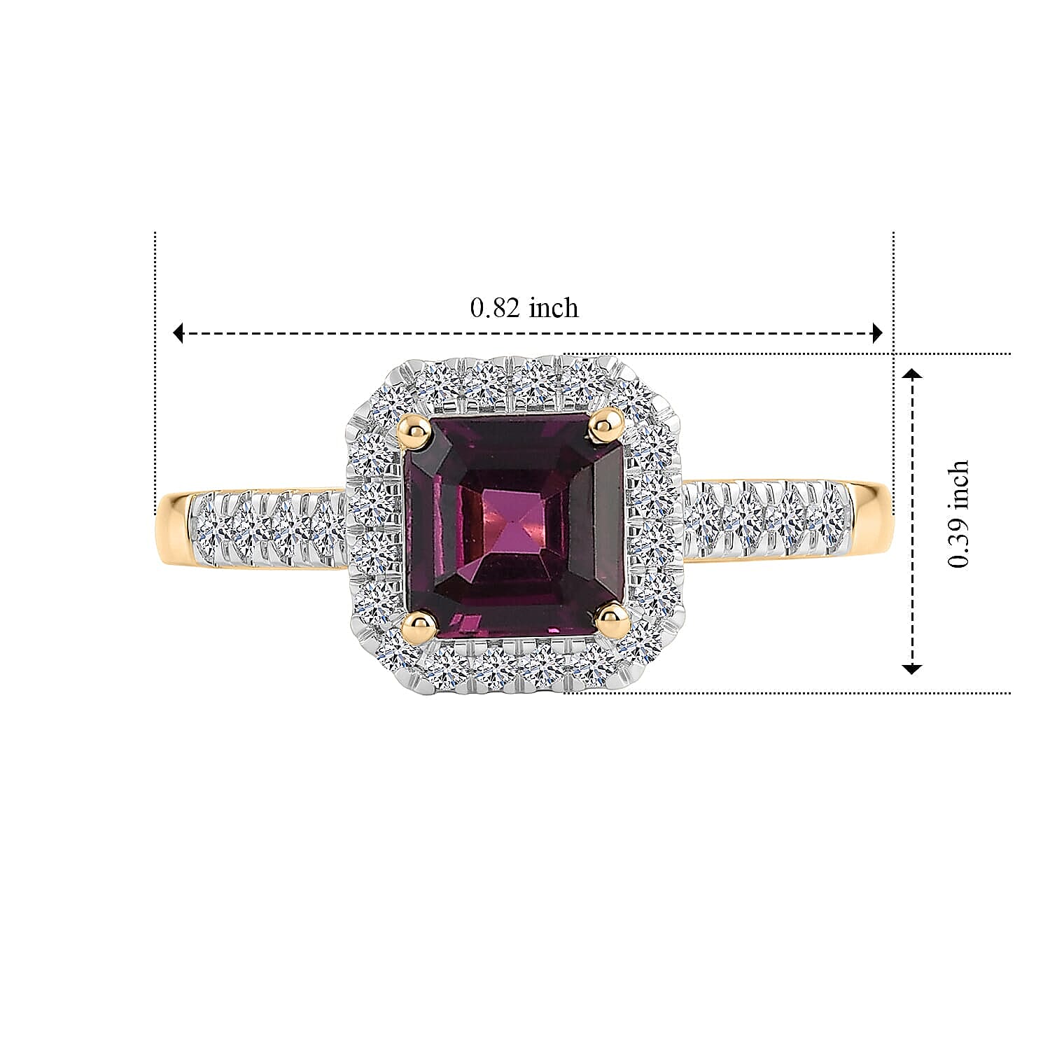 AAA Radiant Ember Garnet and Lab Grown Diamond G-H SI 1.50 ctw Ring in 10K Yellow Gold (Size  6.0)
