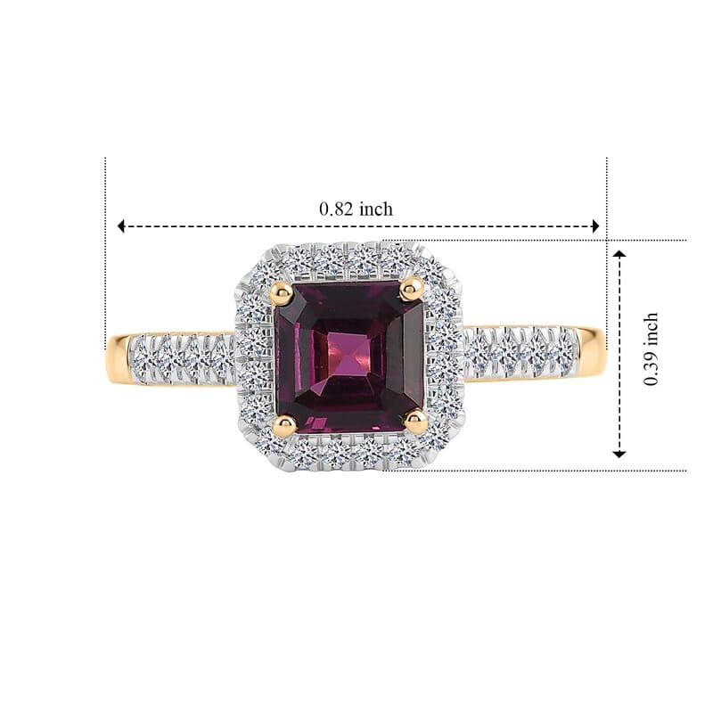 AAA Radiant Ember Garnet and Lab Grown Diamond G-H SI 1.50 ctw Ring in 10K Yellow Gold (Size  6.0)
