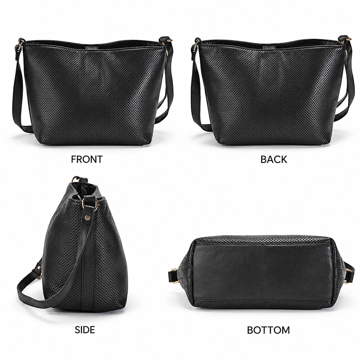 La Marey Black 100% Genuine Leather Perforated Shoulder Bag