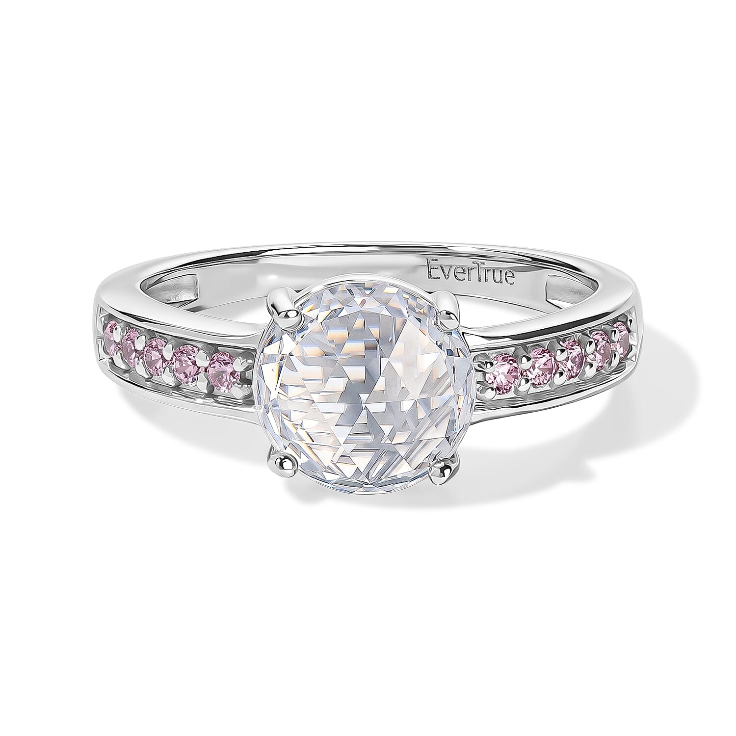 EverTrue Simulated White and Pink Diamond Ring in Platinum Bond (Size 5.0)