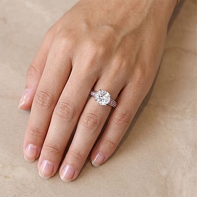 EverTrue Simulated White and Pink Diamond Ring in Platinum Bond (Size 5.0)