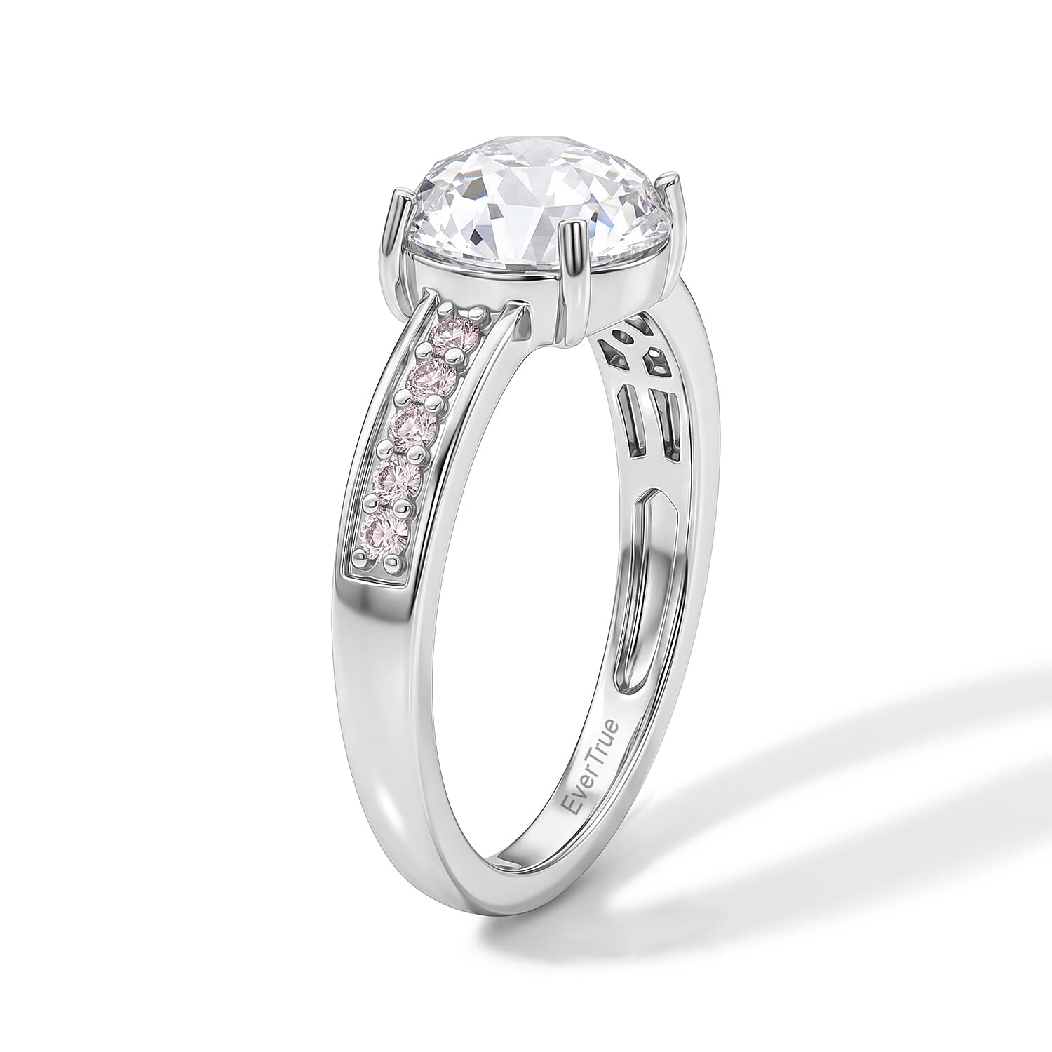 EverTrue Simulated White and Pink Diamond Ring in Platinum Bond (Size 5.0)
