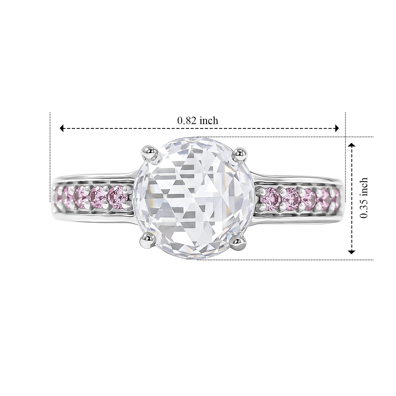 EverTrue Simulated White and Pink Diamond Ring in Platinum Bond (Size 5.0)