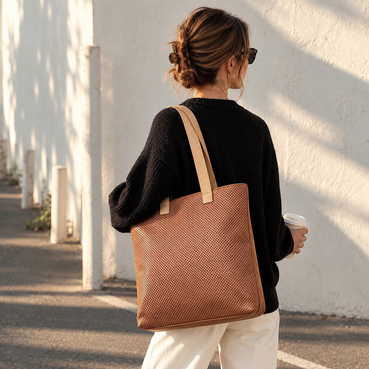 La Marey Beige and Khaki 100% Genuine Leather Tote Bag