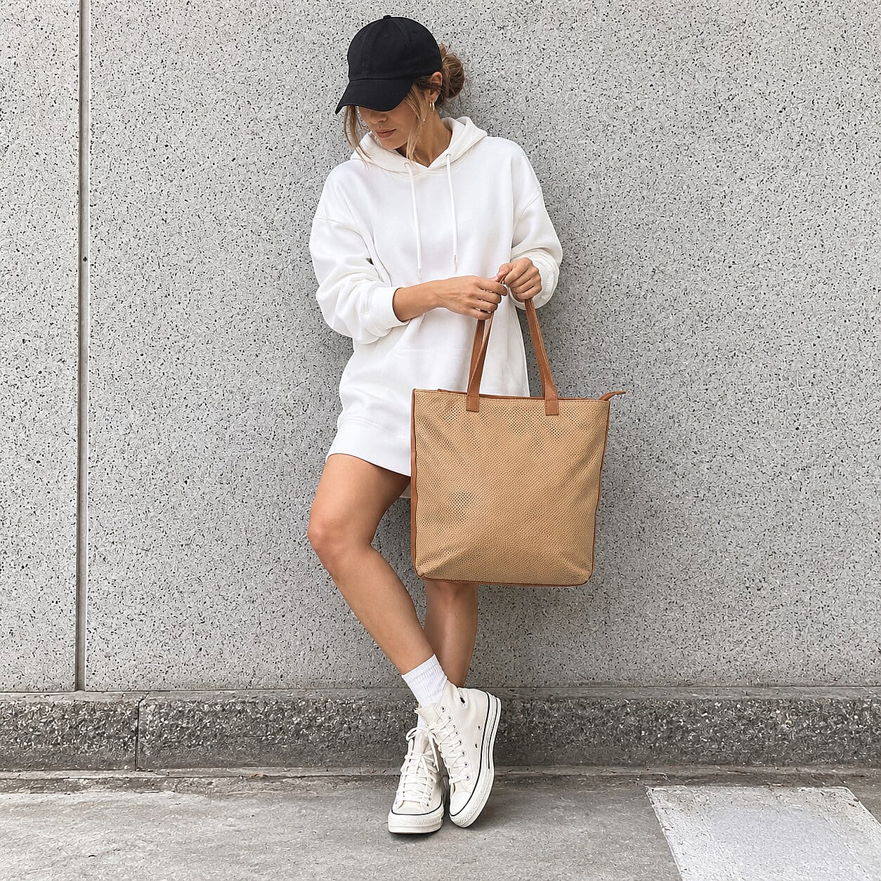 La Marey Beige and Khaki 100% Genuine Leather Tote Bag