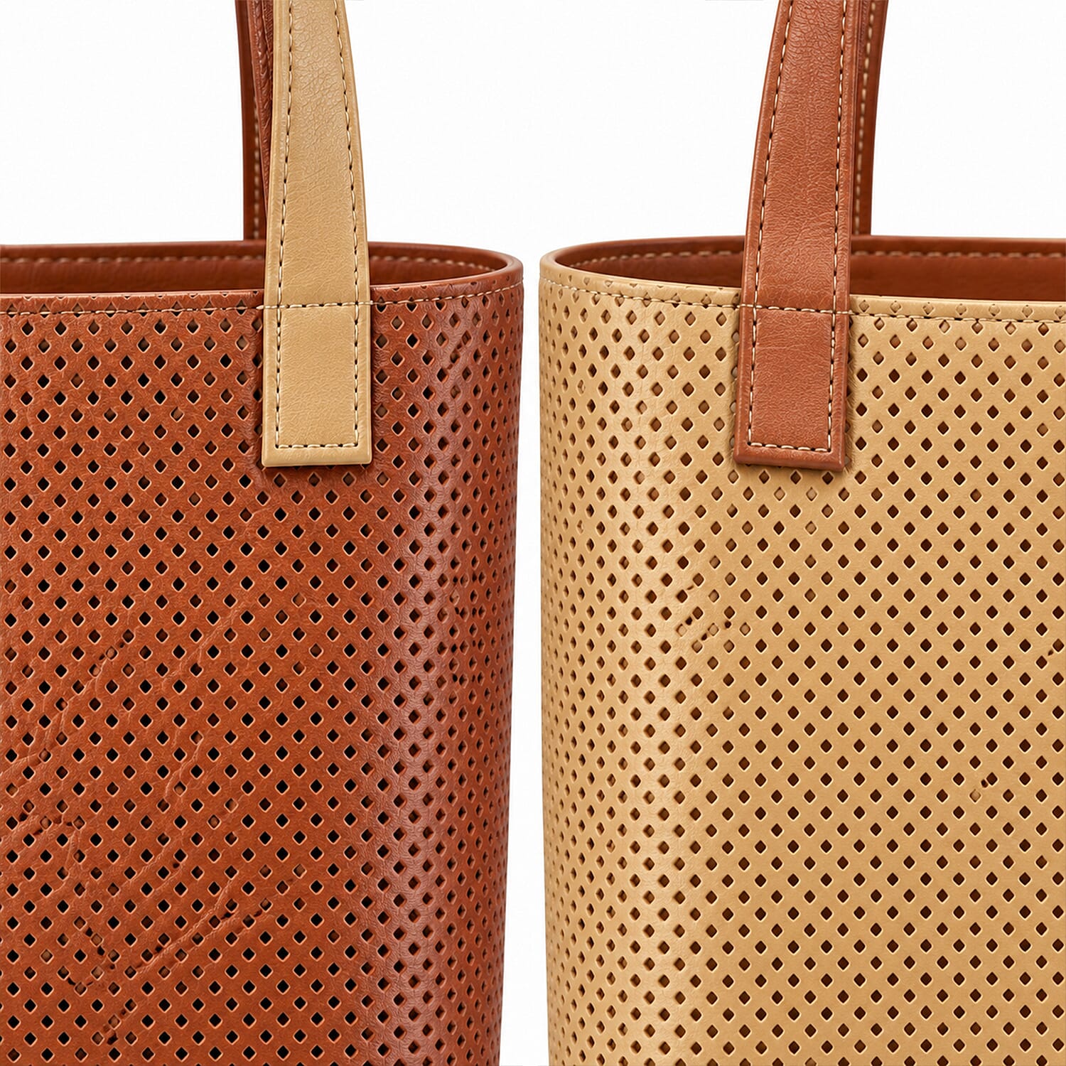 La Marey Beige and Khaki 100% Genuine Leather Tote Bag