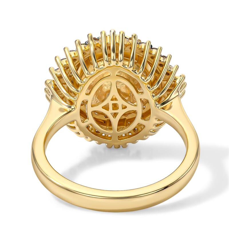D'Joy Premium Golden South Sea Cultured Pearl, Champagne and White Diamond 0.50 ctw Ring in 18K Vermeil Yellow Gold Over Sterling Silver (Size 6.0)