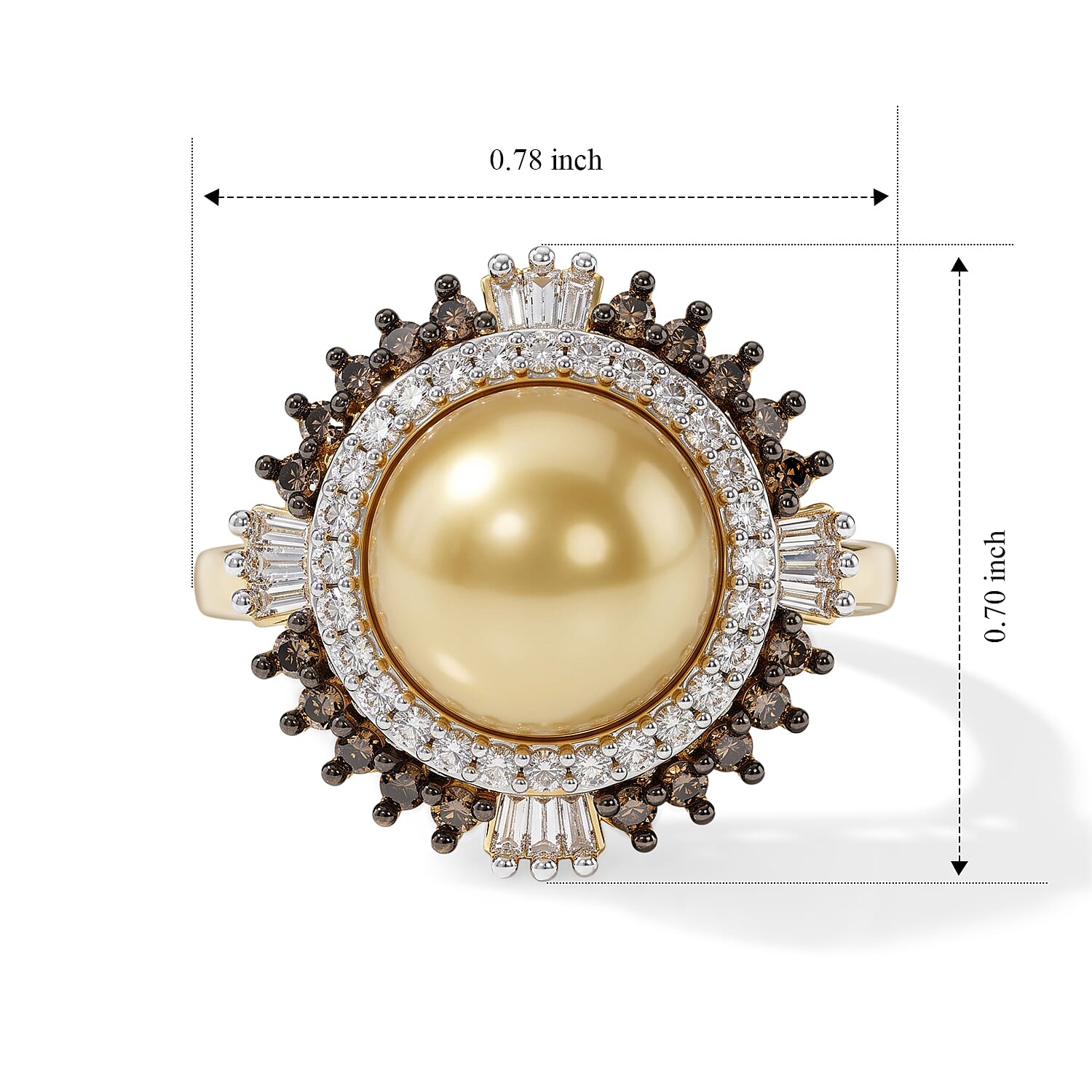 D'Joy Premium Golden South Sea Cultured Pearl, Champagne and White Diamond 0.50 ctw Ring in 18K Vermeil Yellow Gold Over Sterling Silver (Size 6.0)