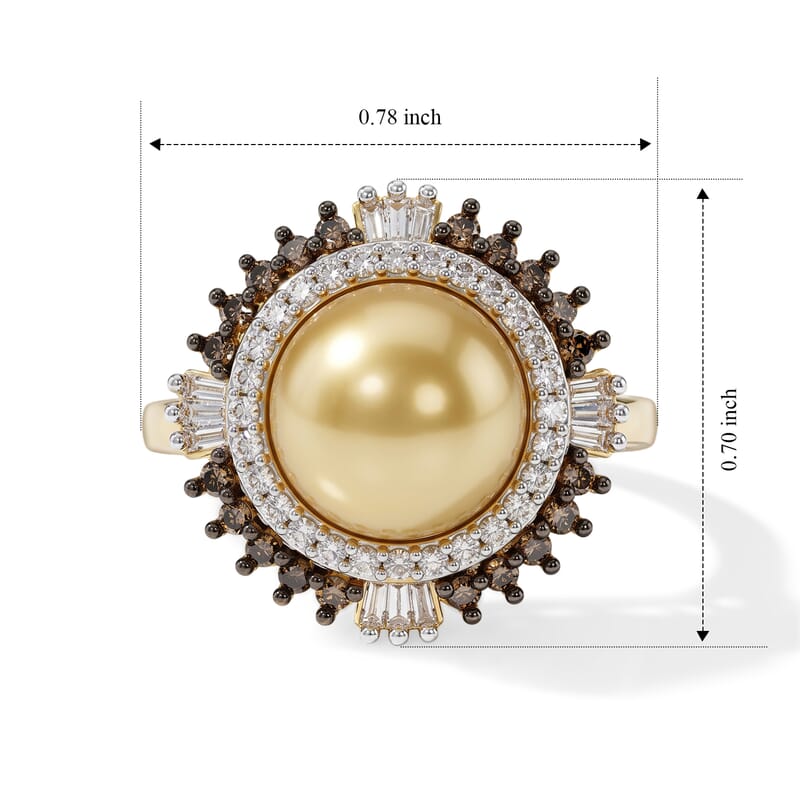 D'Joy Premium Golden South Sea Cultured Pearl, Champagne and White Diamond 0.50 ctw Ring in 18K Vermeil Yellow Gold Over Sterling Silver (Size 6.0)