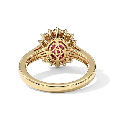 D'Joy Premium Orissa Rhodolite Garnet, Natural Champagne and White Diamond 2.60 ctw Berry Sunburst Ring in 18K Vermeil Yellow Gold Over Sterling Silver (Size 5.0)