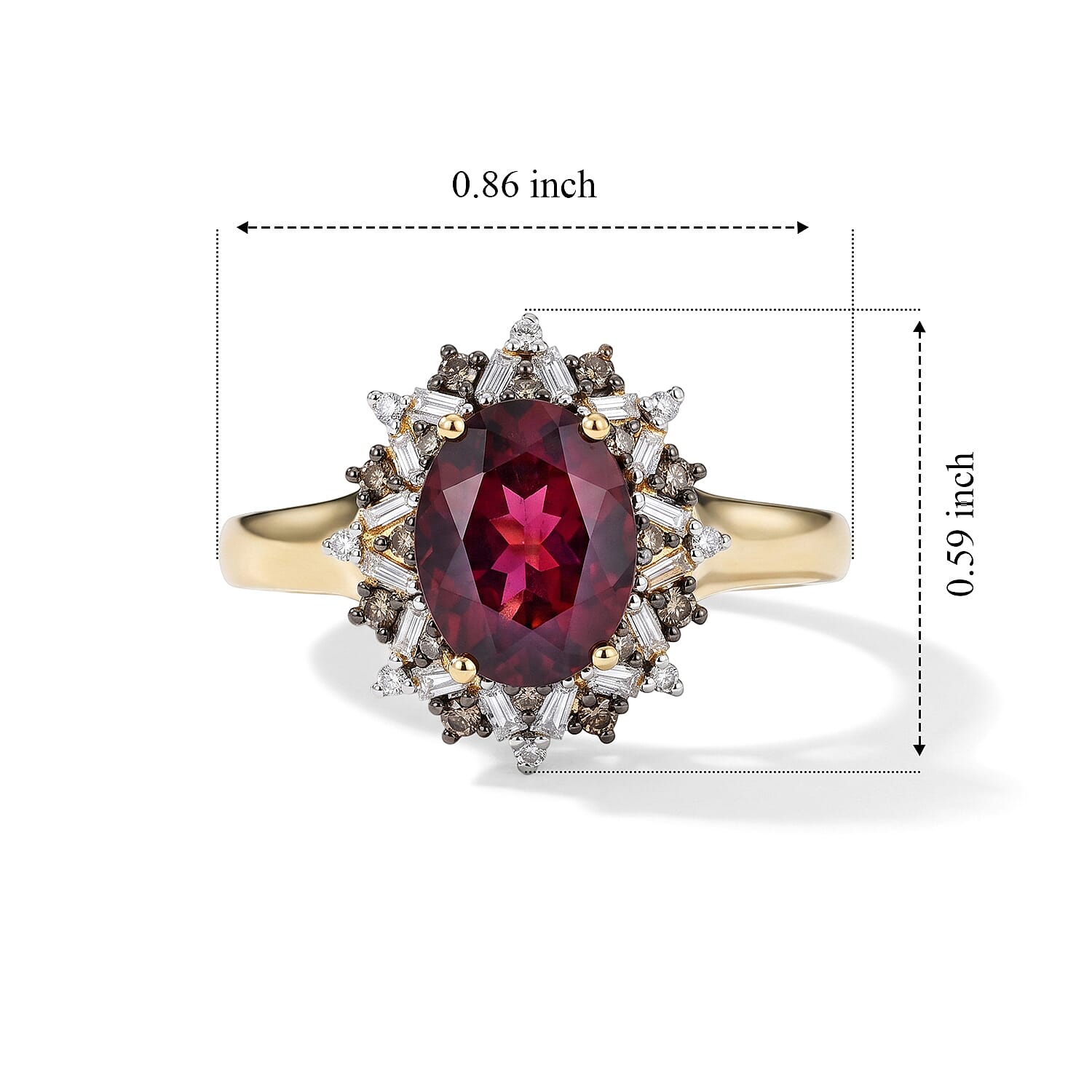 D'Joy Premium Orissa Rhodolite Garnet, Natural Champagne and White Diamond 2.60 ctw Berry Sunburst Ring in 18K Vermeil Yellow Gold Over Sterling Silver (Size 5.0)