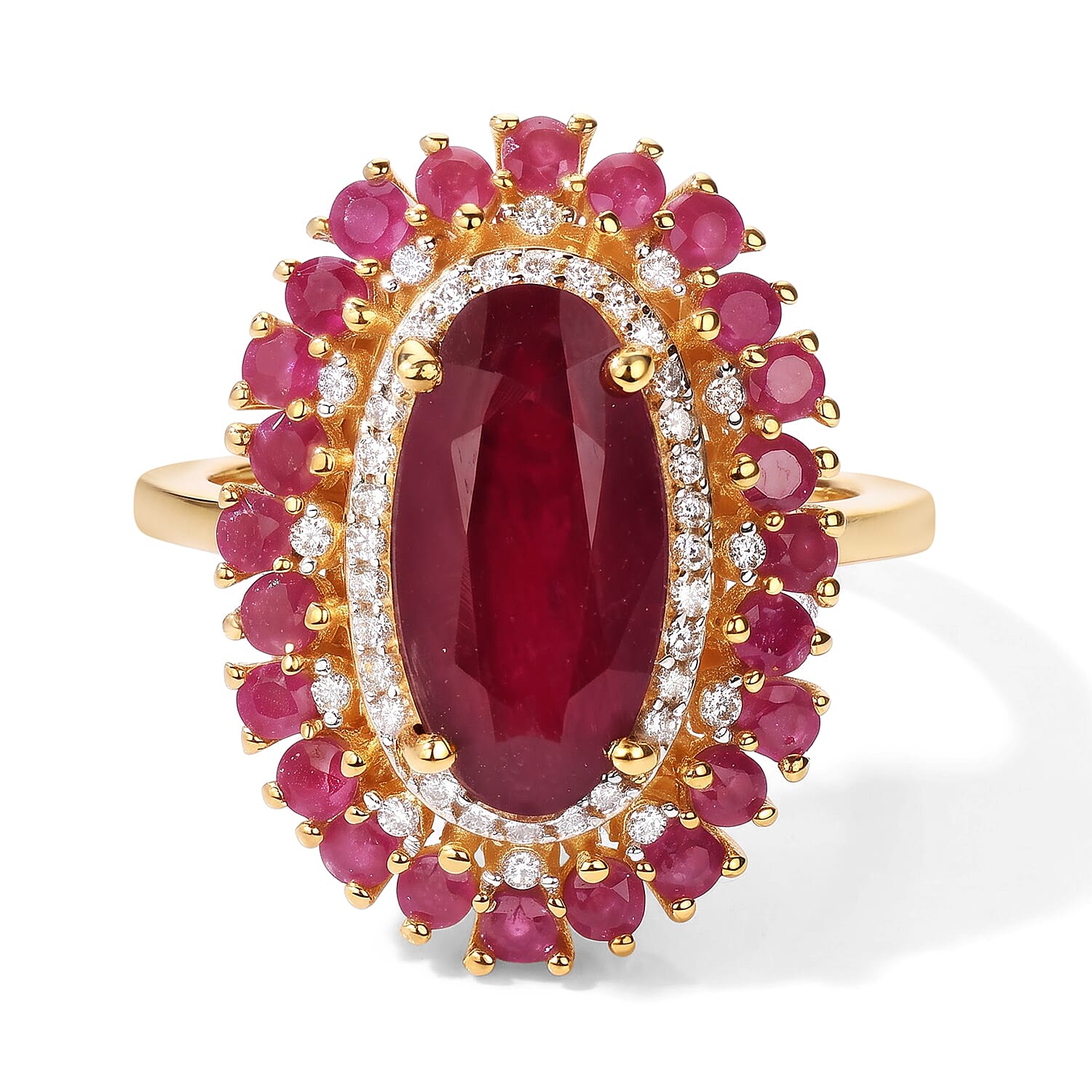 D'Joy Niassa Ruby (FF), Moissanite Ring in 18K Vermeil YG Over Sterling Silver (Size 6.0) 7.40 ctw
