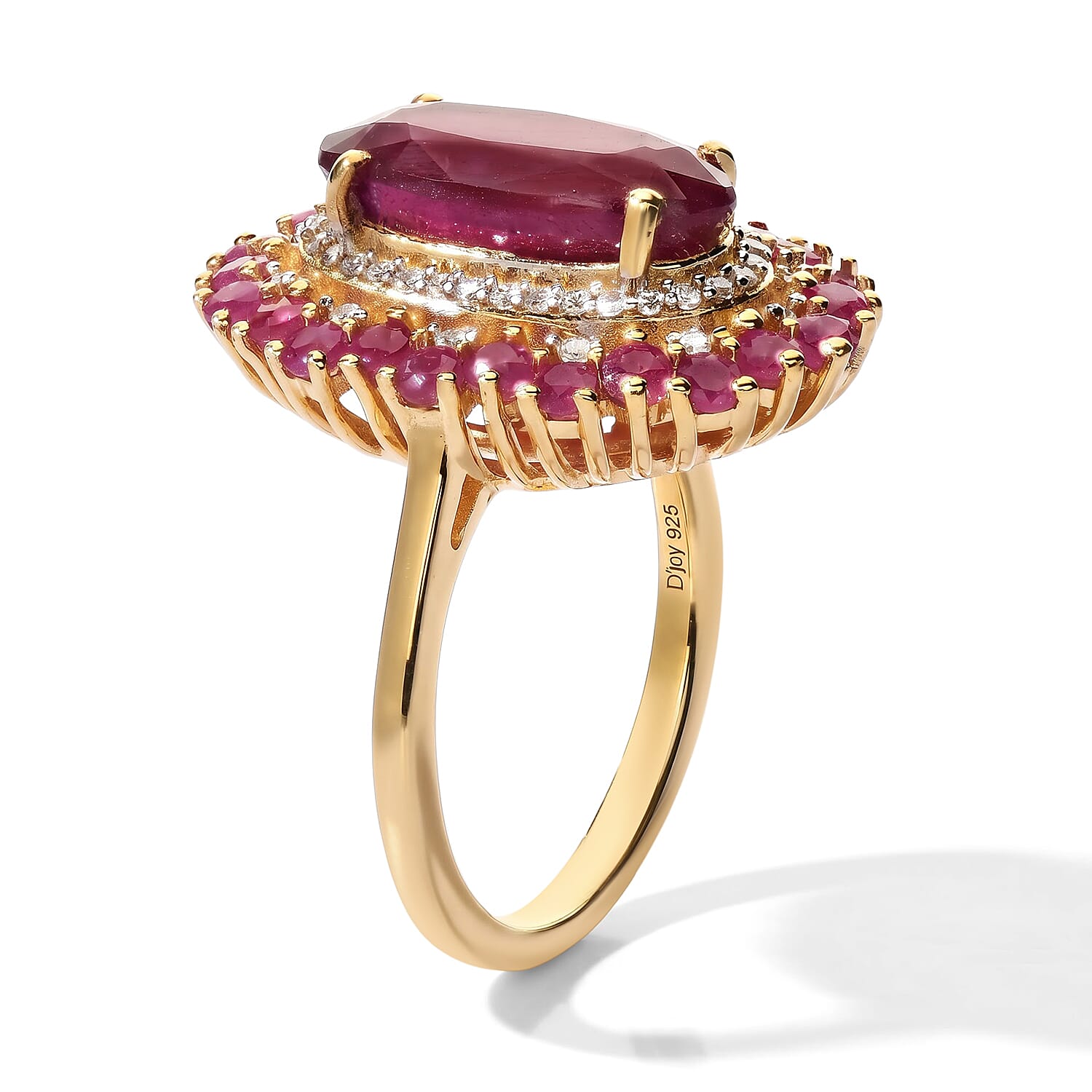 D'Joy Niassa Ruby (FF) and Moissanite 7.40 ctw Firecracker Bloom Ring in 18K Vermeil Yellow Gold Over Sterling Silver (Size 7.0)