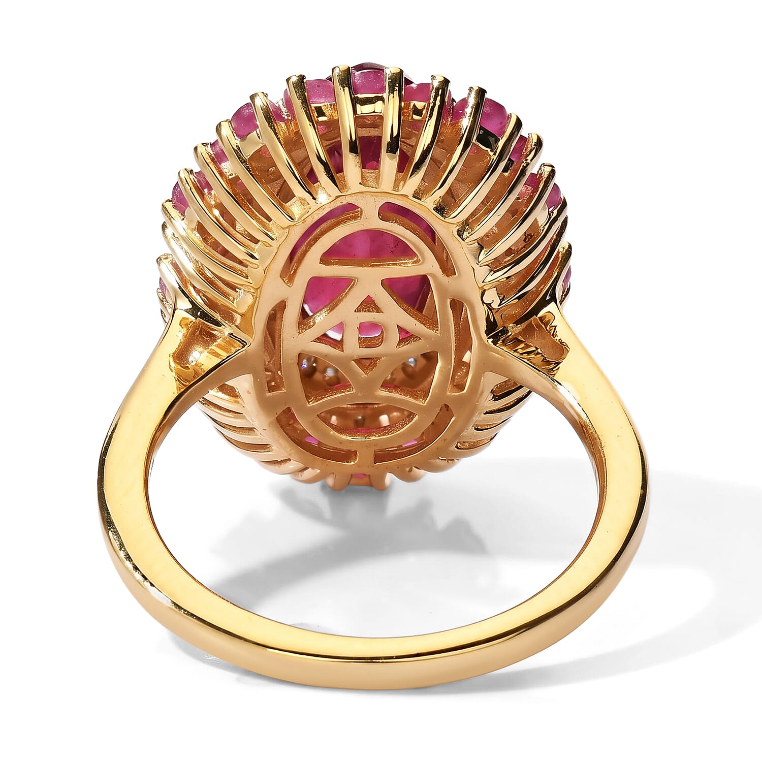 D'Joy Niassa Ruby (FF) and Moissanite 7.40 ctw Firecracker Bloom Ring in 18K Vermeil Yellow Gold Over Sterling Silver (Size 7.0)