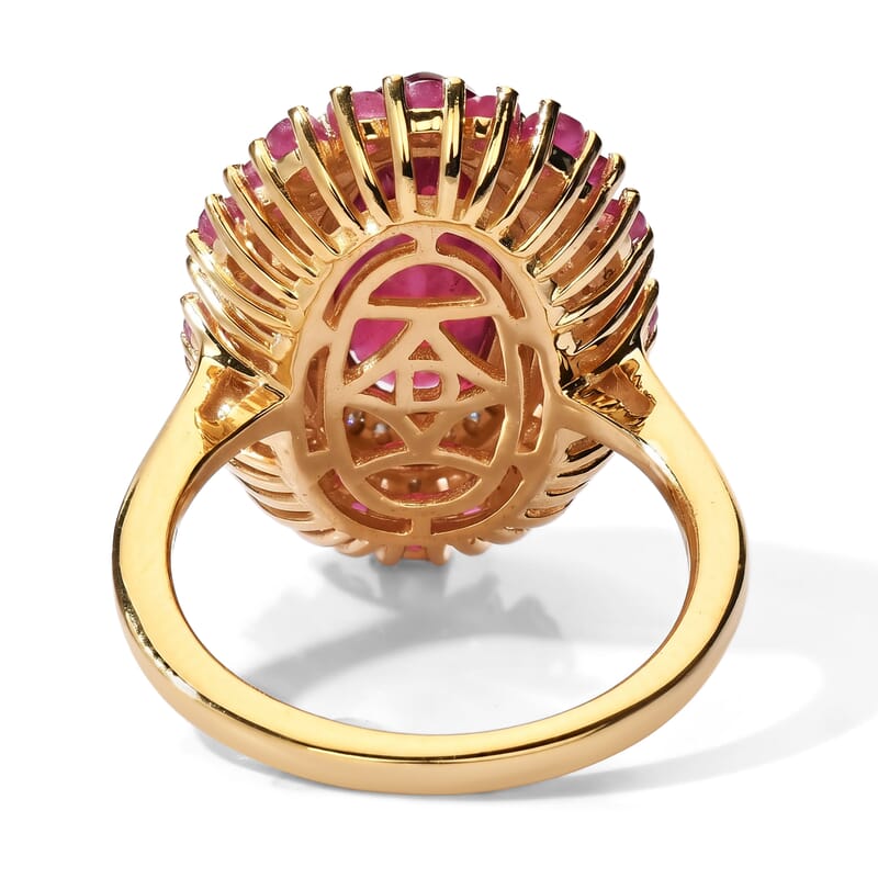 D'Joy Niassa Ruby (FF) and Moissanite 7.40 ctw Firecracker Bloom Ring in 18K Vermeil Yellow Gold Over Sterling Silver (Size 7.0)