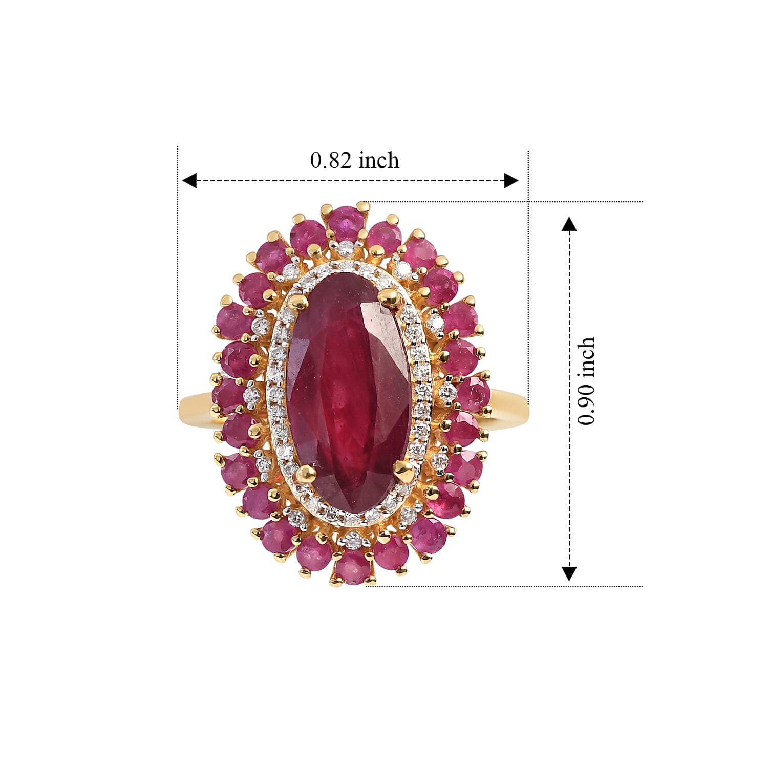 D'Joy Niassa Ruby (FF) and Moissanite 7.40 ctw Firecracker Bloom Ring in 18K Vermeil Yellow Gold Over Sterling Silver (Size 7.0)