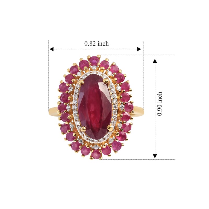 D'Joy Niassa Ruby (FF) and Moissanite 7.40 ctw Firecracker Bloom Ring in 18K Vermeil Yellow Gold Over Sterling Silver (Size 7.0)