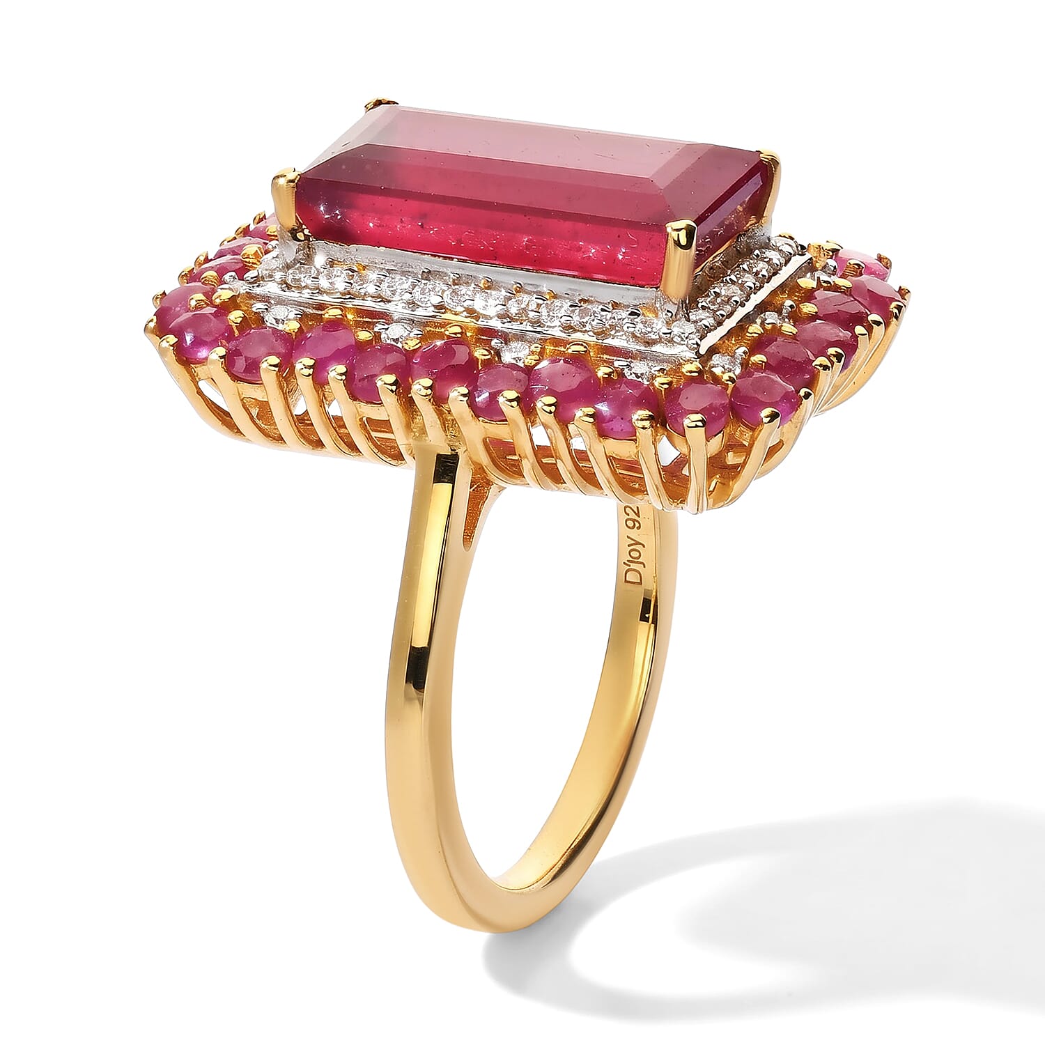 D'Joy Niassa Ruby (FF) and Moissanite 9.00 ctw Firecracker Bloom Ring in 18K Vermeil Yellow Gold Over Sterling Silver (Size 6.0)