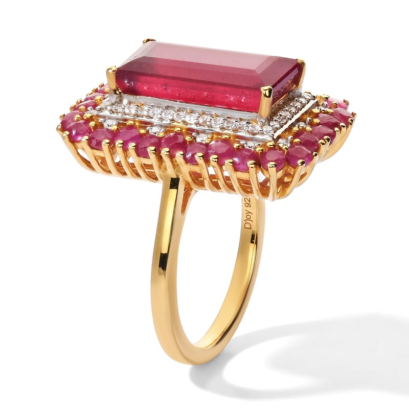 D'Joy Niassa Ruby (FF) and Moissanite 9.00 ctw Firecracker Bloom Ring in 18K Vermeil Yellow Gold Over Sterling Silver (Size 6.0)