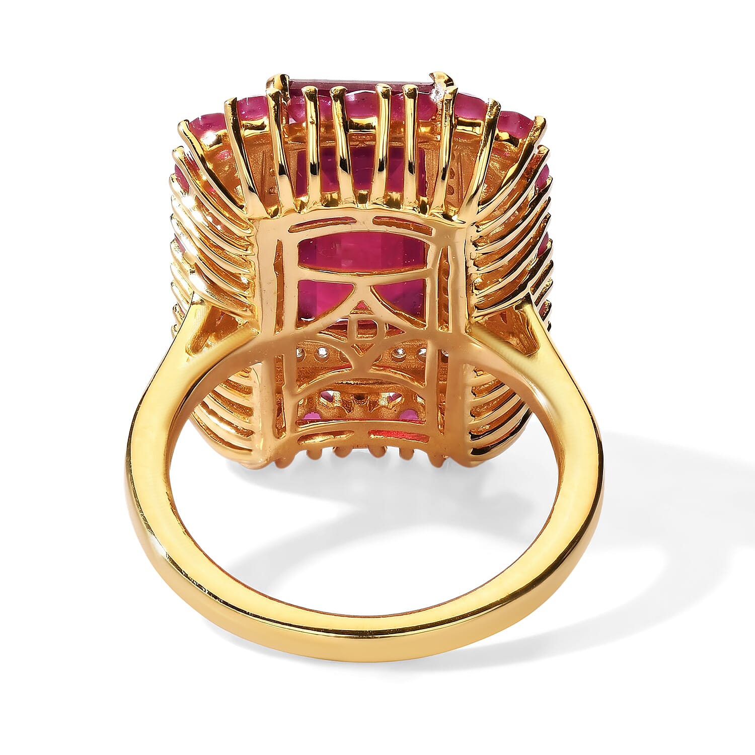 D'Joy Niassa Ruby (FF) and Moissanite 9.00 ctw Firecracker Bloom Ring in 18K Vermeil Yellow Gold Over Sterling Silver (Size 6.0)