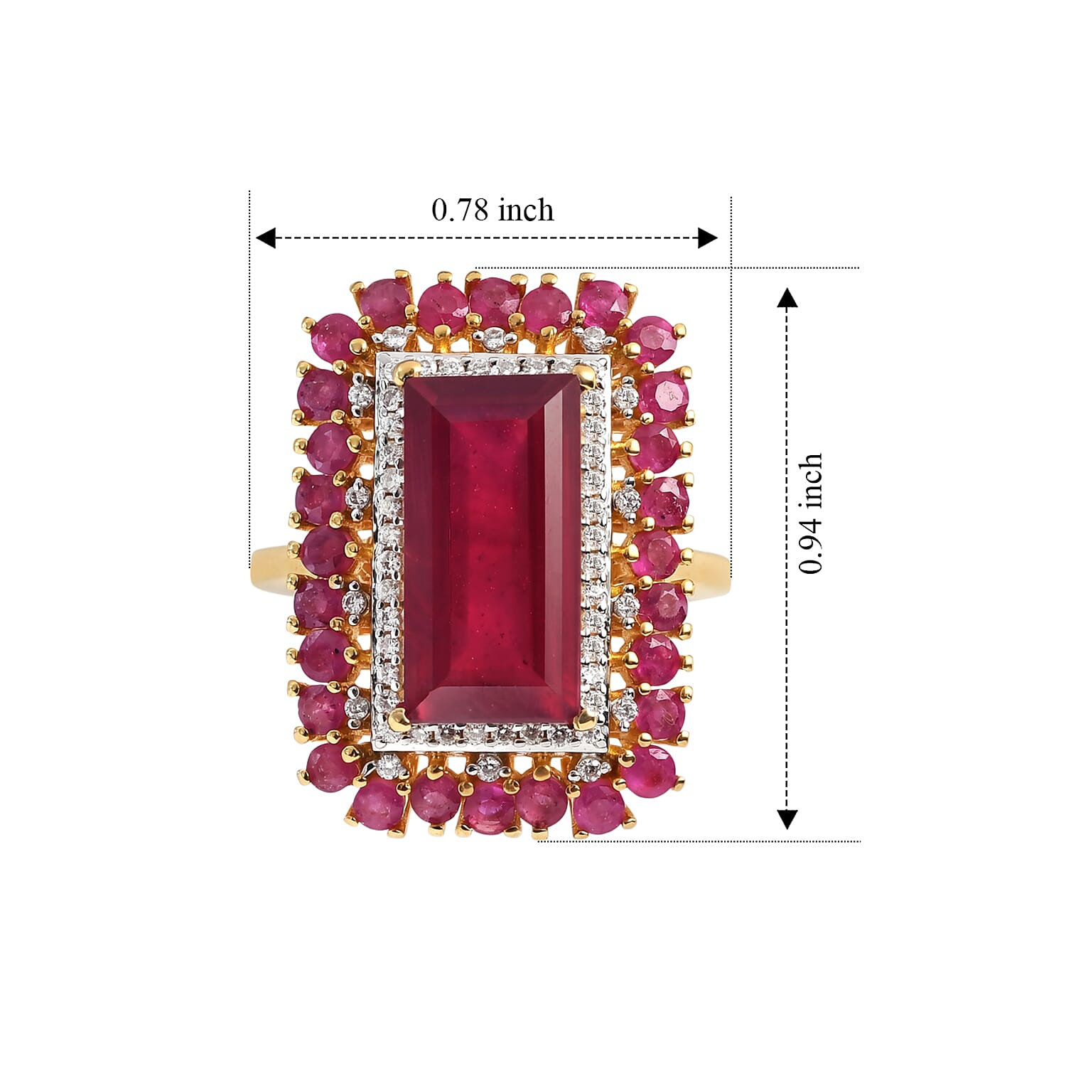 D'Joy Niassa Ruby (FF) and Moissanite 9.00 ctw Firecracker Bloom Ring in 18K Vermeil Yellow Gold Over Sterling Silver (Size 6.0)