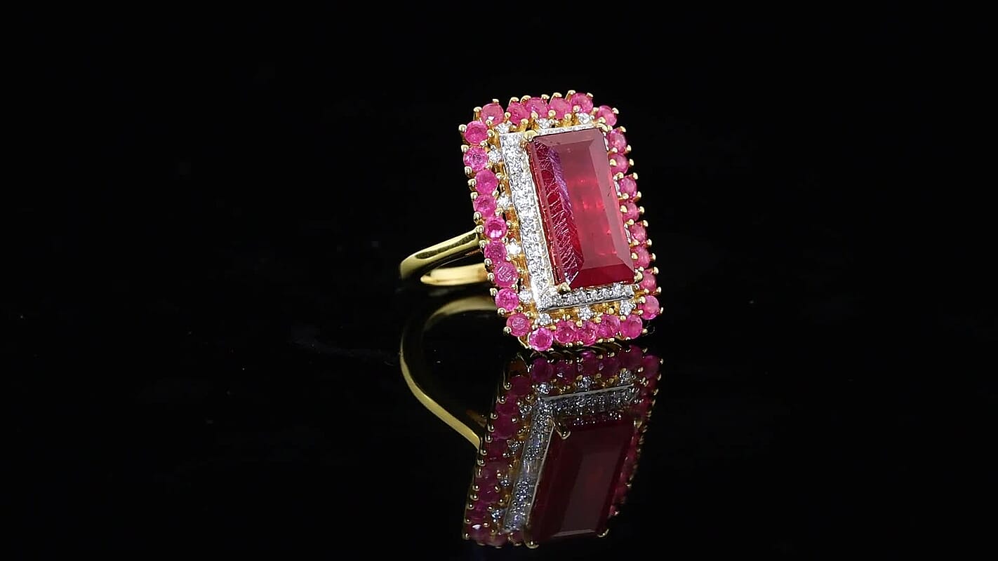 D'Joy Niassa Ruby (FF), Moissanite Ring in 18K Vermeil YG Over Sterling Silver (Size 6.0) 7.40 ctw