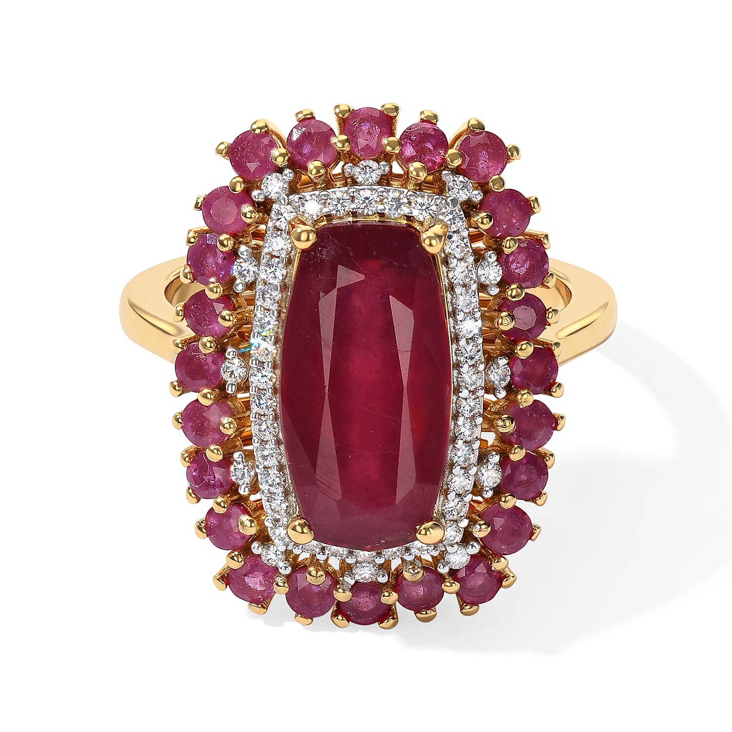 D'Joy Niassa Ruby (FF), Moissanite Ring in 18K Vermeil YG Over Sterling Silver (Size 6.0) 7.40 ctw
