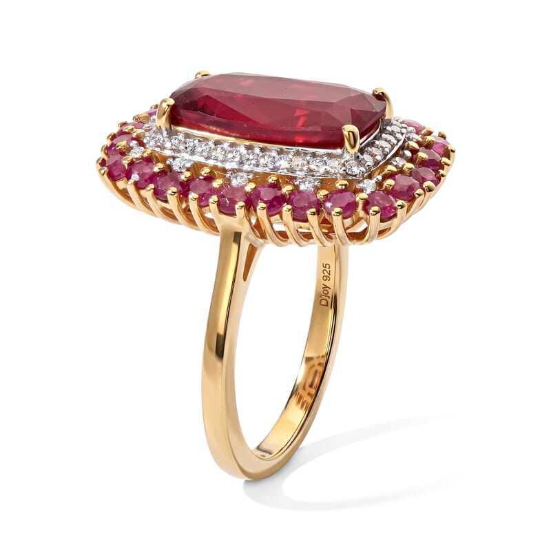 D'Joy Niassa Ruby (FF) and Moissanite 7.65 ctw Firecracker Bloom Ring in 18K Vermeil Yellow Gold Over Sterling Silver (Size 6.0)