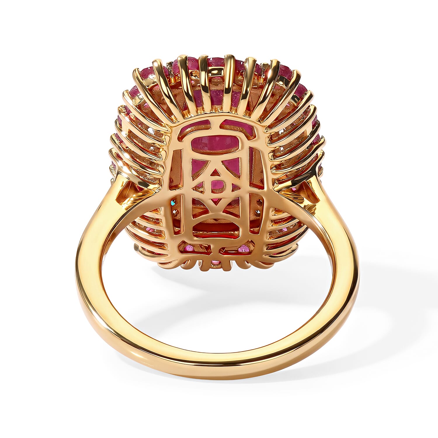 D'Joy Niassa Ruby (FF) and Moissanite 7.65 ctw Firecracker Bloom Ring in 18K Vermeil Yellow Gold Over Sterling Silver (Size 6.0)