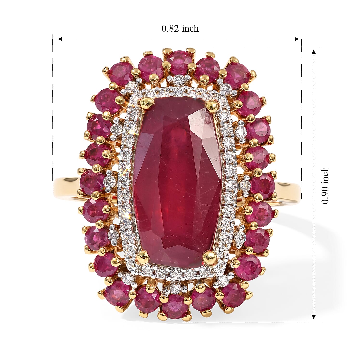 D'Joy Niassa Ruby (FF) and Moissanite 7.65 ctw Firecracker Bloom Ring in 18K Vermeil Yellow Gold Over Sterling Silver (Size 6.0)