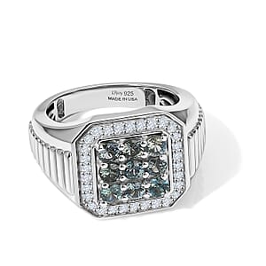 D'Joy Montana Sapphire and White Zircon 2.20 ctw Men's Ring in Rhodium Over Sterling Silver (Size 10.0)