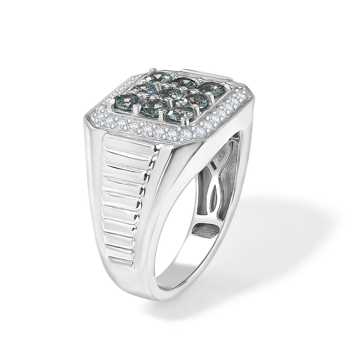 D'Joy Montana Sapphire and White Zircon 2.20 ctw Men's Ring in Rhodium Over Sterling Silver (Size 10.0) image number 1