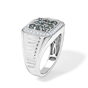 D'Joy Montana Sapphire and White Zircon 2.20 ctw Men's Ring in Rhodium Over Sterling Silver (Size 10.0)