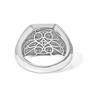 D'Joy Montana Sapphire and White Zircon 2.20 ctw Men's Ring in Rhodium Over Sterling Silver (Size 10.0)