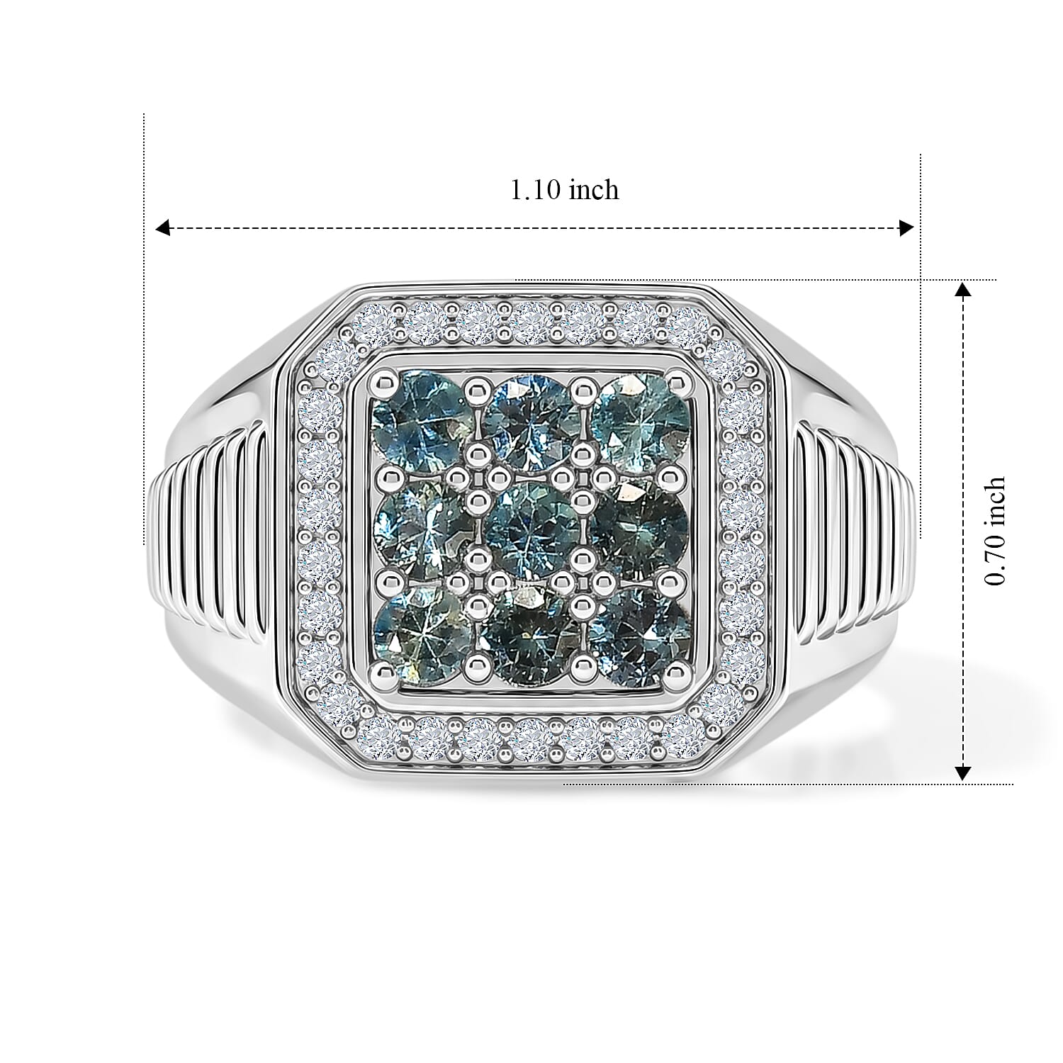 D'Joy Montana Sapphire and White Zircon 2.20 ctw Men's Ring in Rhodium Over Sterling Silver (Size 10.0)
